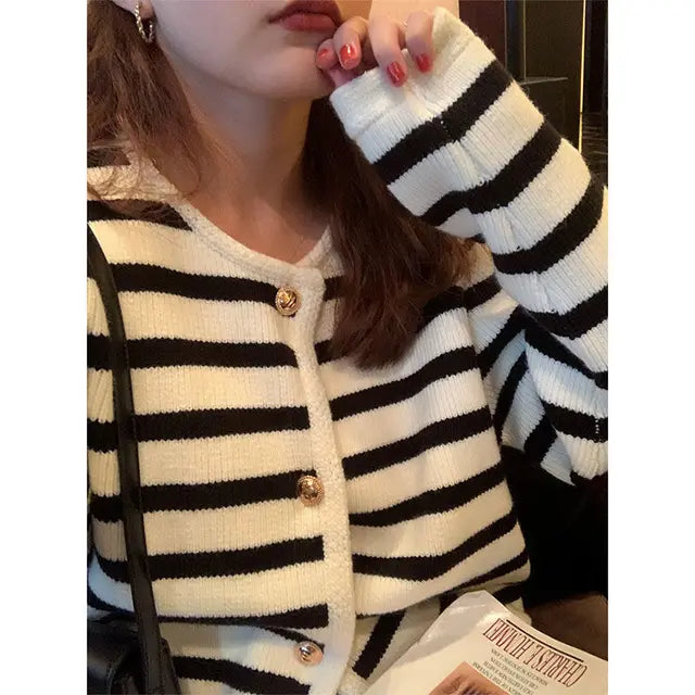 Korean Striped Knit Cardigan