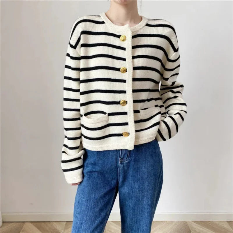 Korean Striped Knit Cardigan