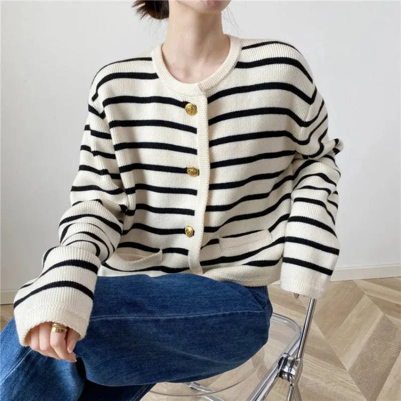 Korean Striped Knit Cardigan