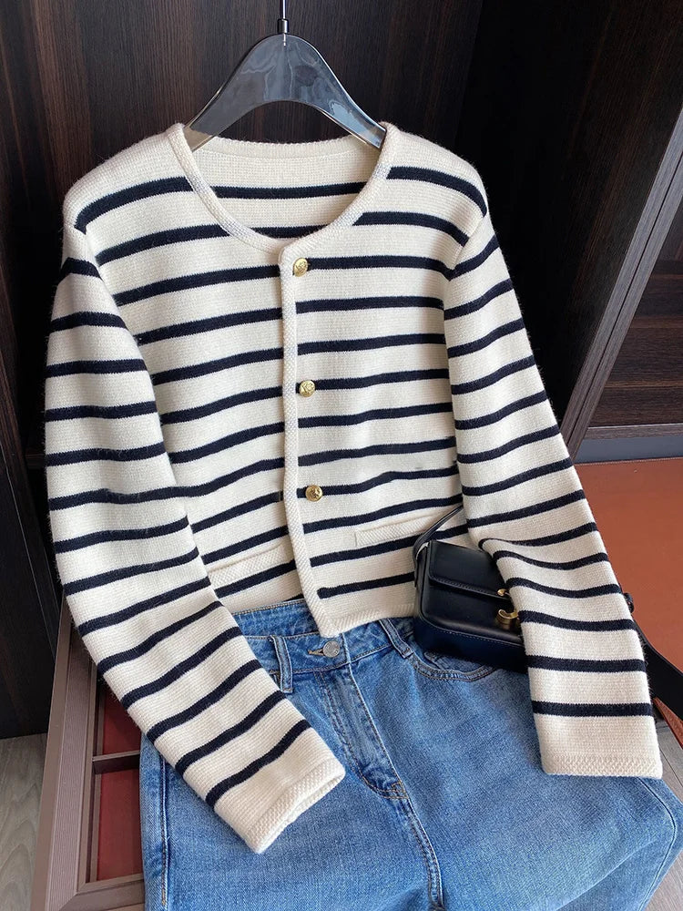 Korean Striped Knit Cardigan