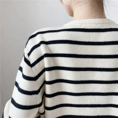 Korean Striped Knit Cardigan