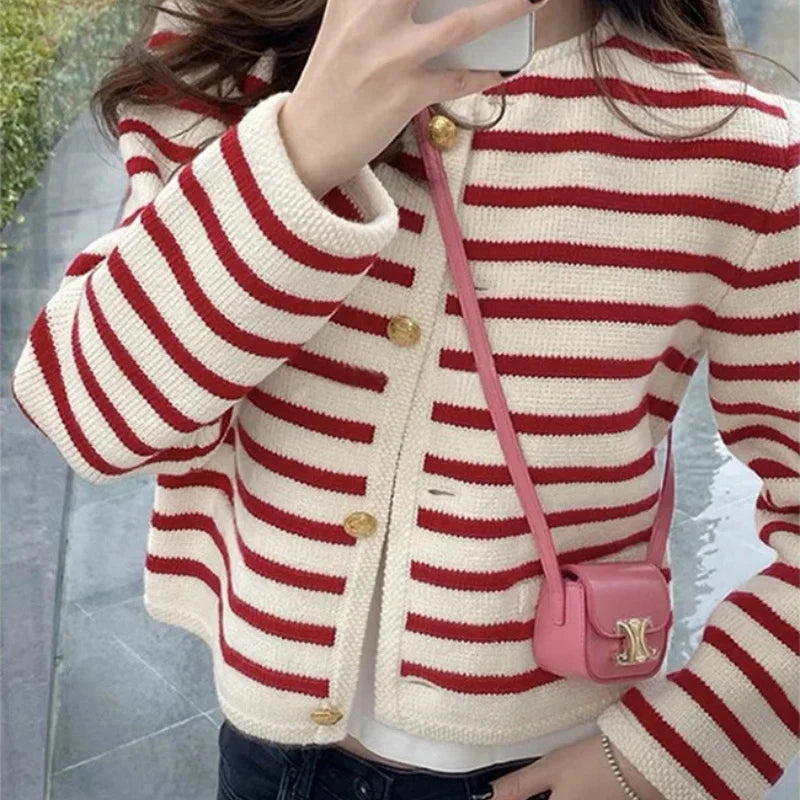 Korean Striped Knit Cardigan