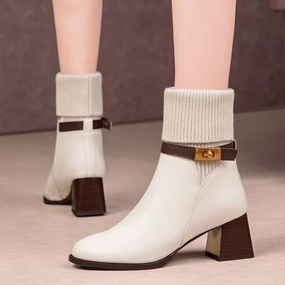 Cozy Knit Trim Ankle Boots