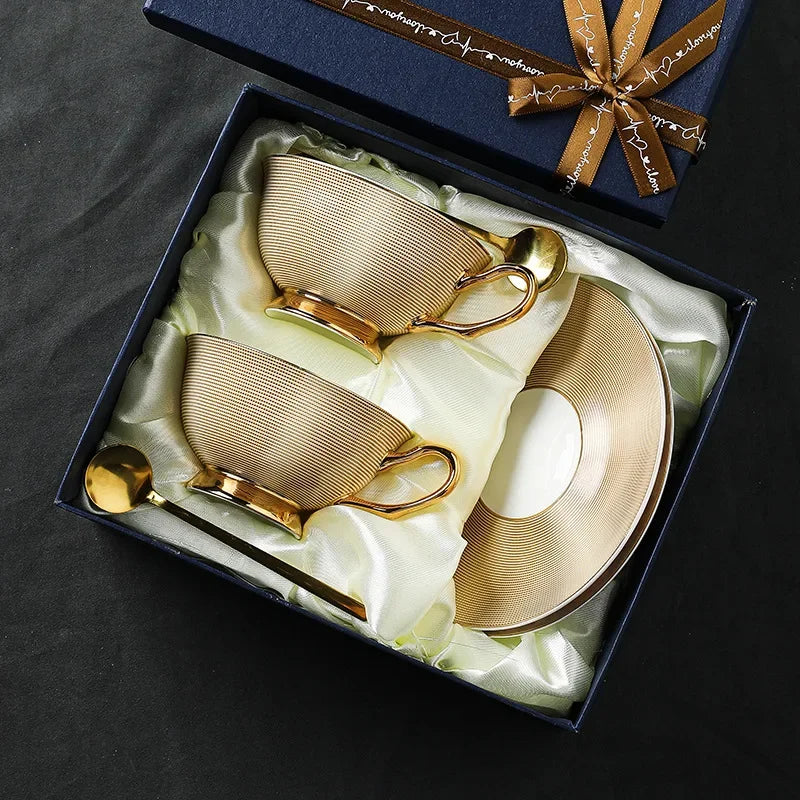 Luxurious Gold Tea Cup Set with Saucers