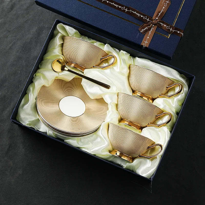 Luxurious Gold Tea Cup Set with Saucers