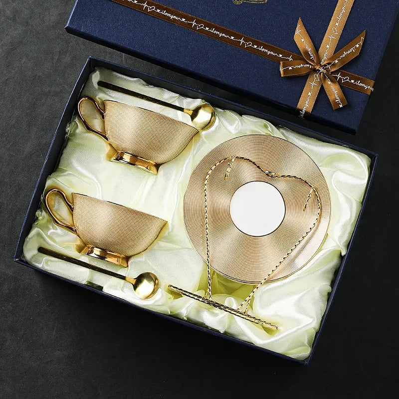 Luxurious Gold Tea Cup Set with Saucers