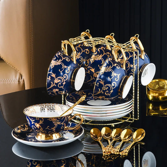 Regal Blue & Gold Royal Tea Cup Set