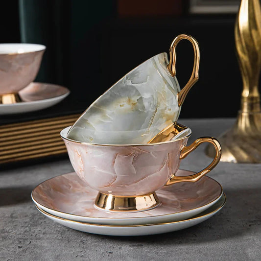 European Marble Elegance Luxury Tea Cup Set