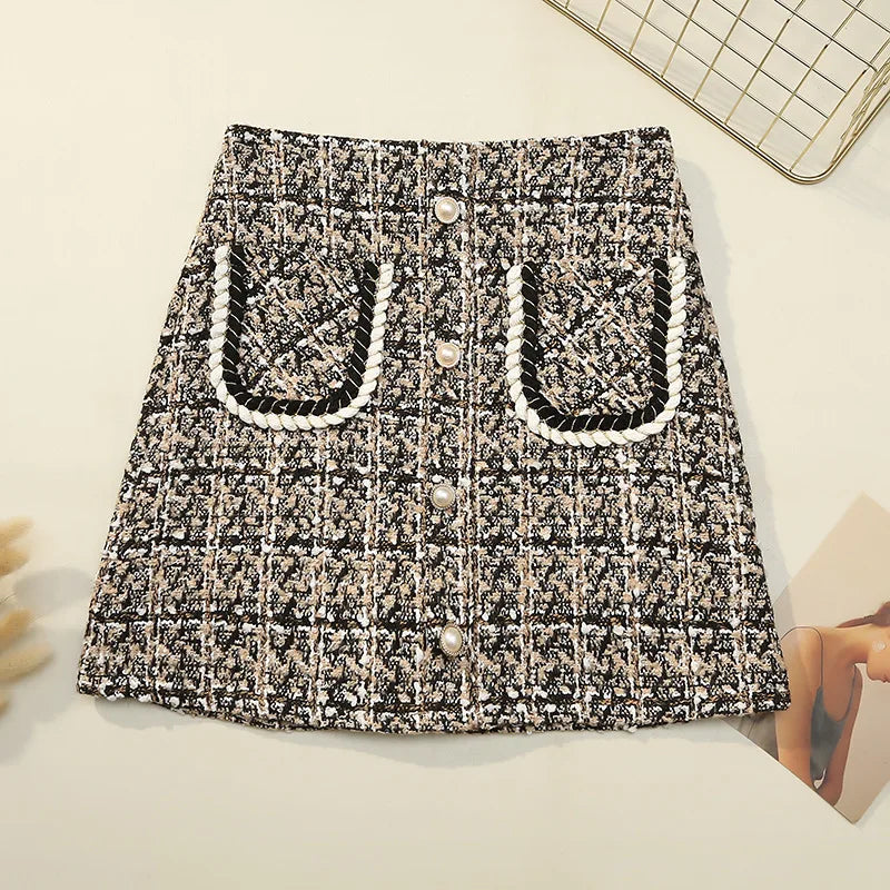 Classic High Waist Pearl Button Skirt