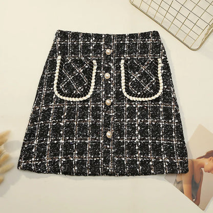 Classic High Waist Pearl Button Skirt