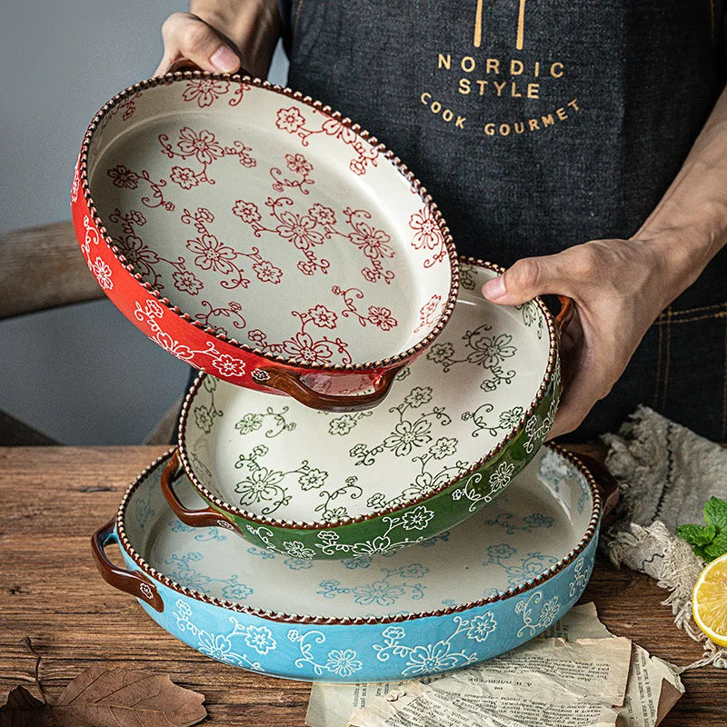 Japanese Hand Painted Ceramic Baking Tray