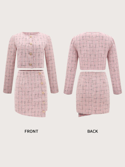 Timeless Pink Plaid Skirt Suit Set