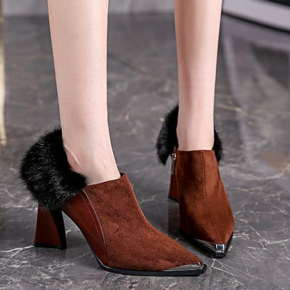 Suede Ankle Boots with Fur Accent