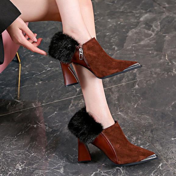 Suede Ankle Boots with Fur Accent