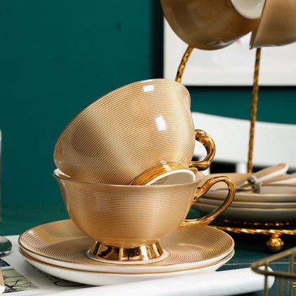 Luxurious Gold Tea Cup Set with Saucers