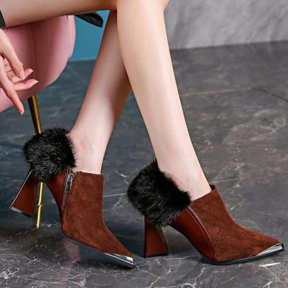 Suede Ankle Boots with Fur Accent