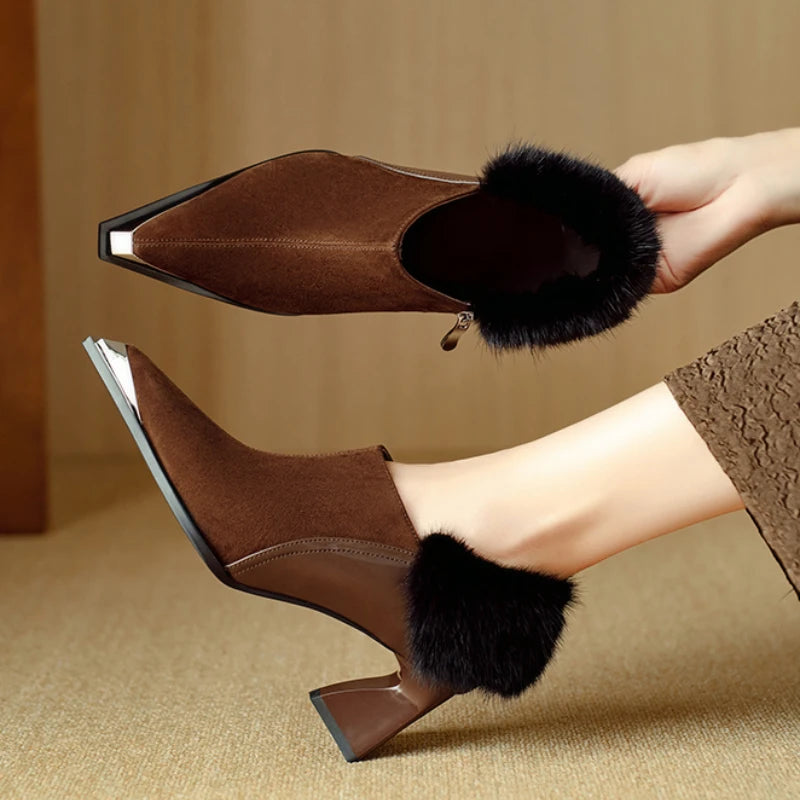 Suede Ankle Boots with Fur Accent