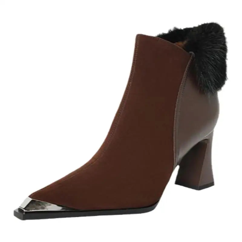 Suede Ankle Boots with Fur Accent