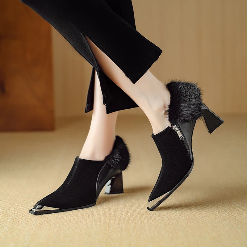 Suede Ankle Boots with Fur Accent