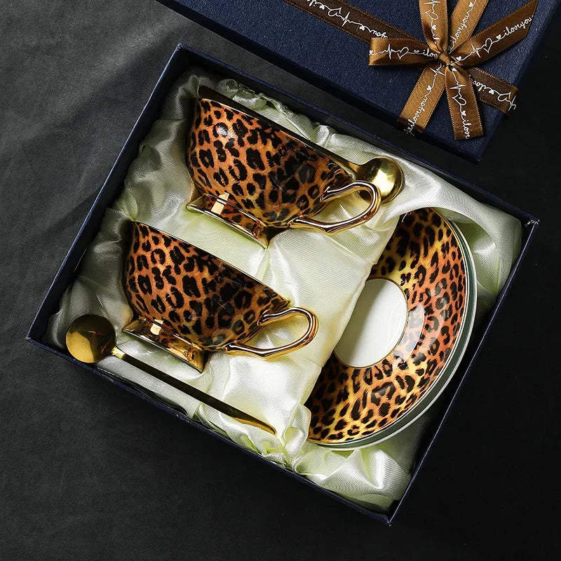 Luxury Leopard Design Tea Cups & Saucers