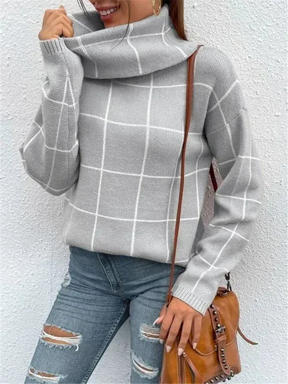 Stylish High Neck Grid Sweater