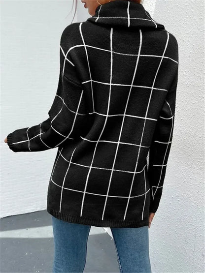 Stylish High Neck Grid Sweater