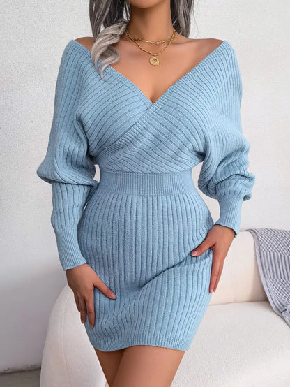 V-neck Sleeve Sweater Dress