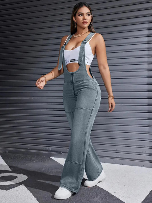 Chic Casual Denim Jumpsuit Overall