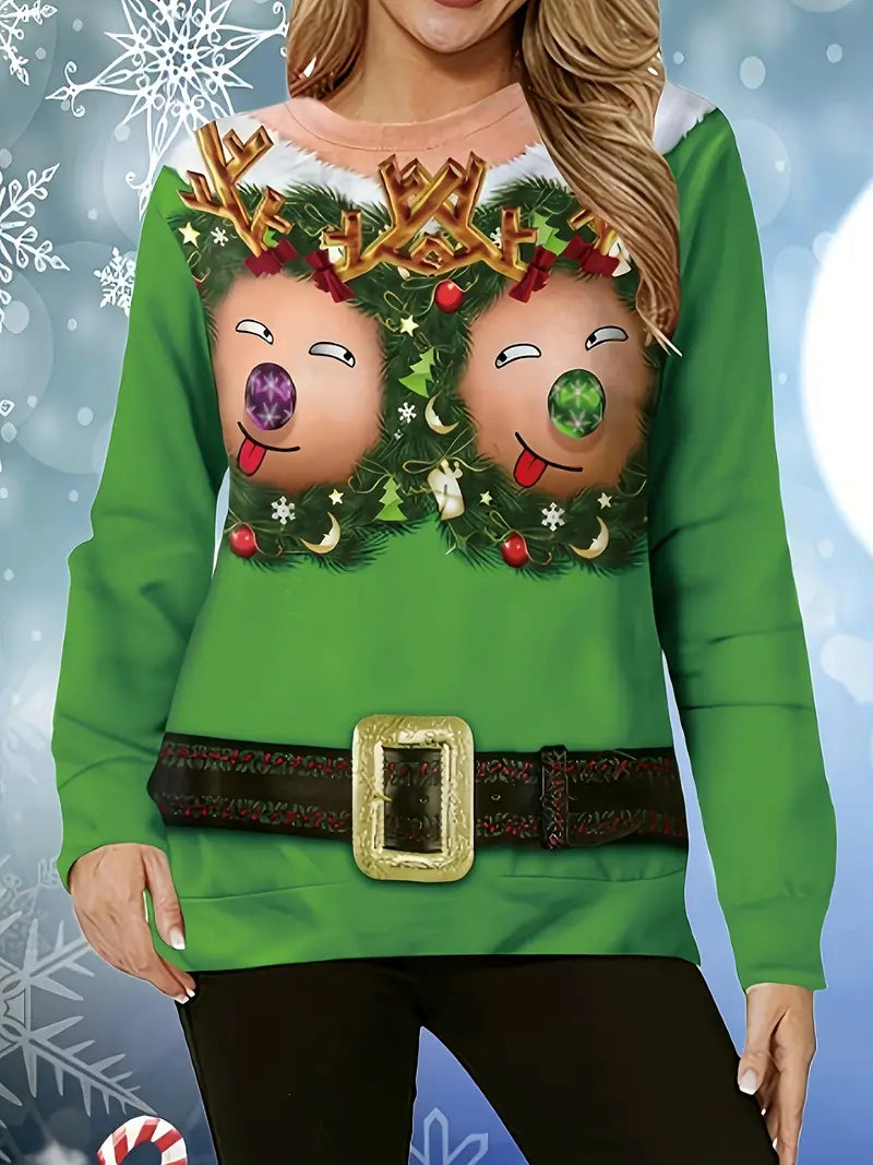 Hilarious Reindeer Face Womens Funny Ugly Christmas Sweaters