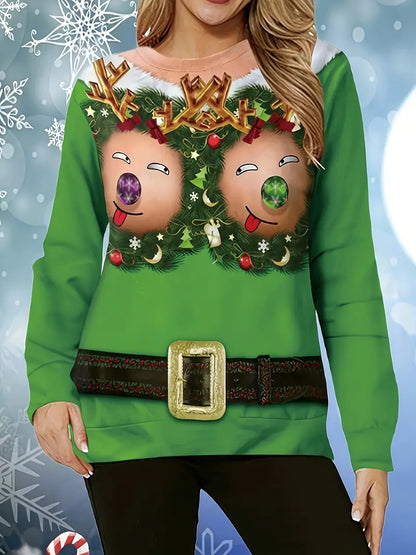 Hilarious Reindeer Face Womens Funny Ugly Christmas Sweaters